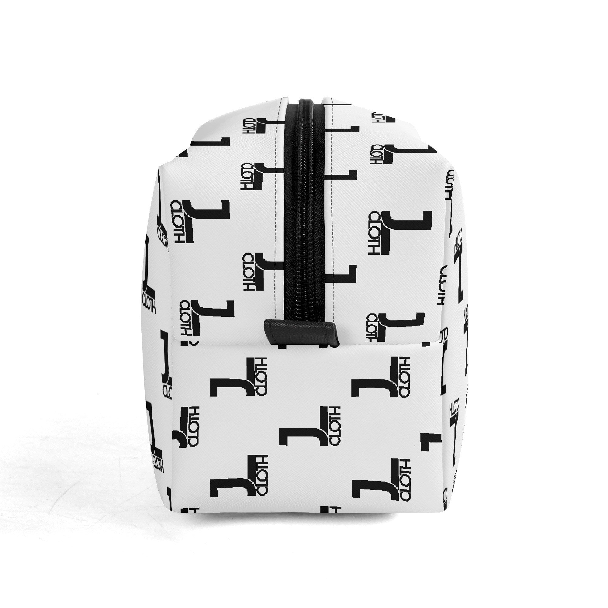 JL-Kulturbeutel in Weiß mit schwarzem "1"-Logo-Muster mit schwarzem Reißverschluss