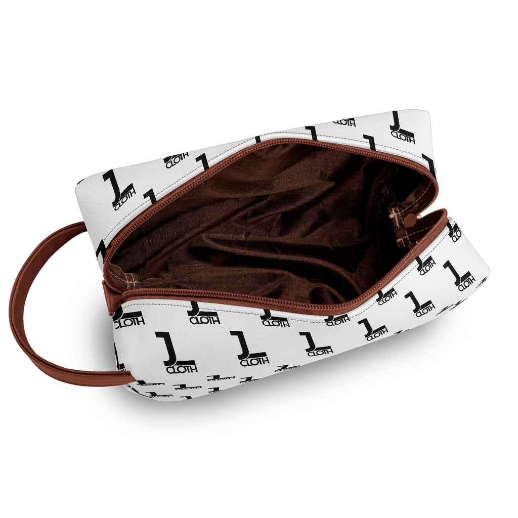 JL-Kulturbeutel in Weiß mit schwarzem "1"-Logo-Muster innere Ansicht mit viel Platz