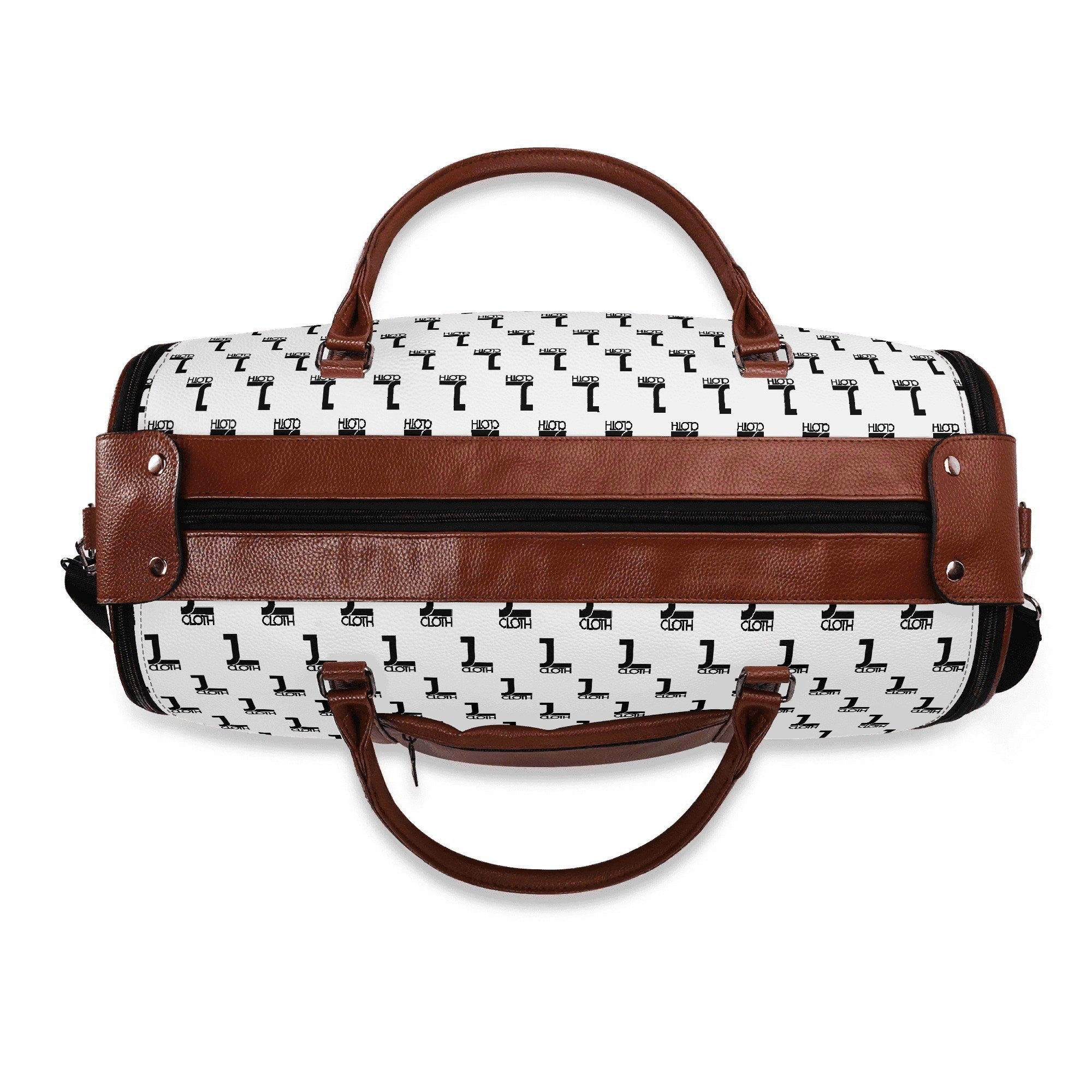 Brauner JL-Weekender obere Ansicht mit schwarzem Reißverschluss