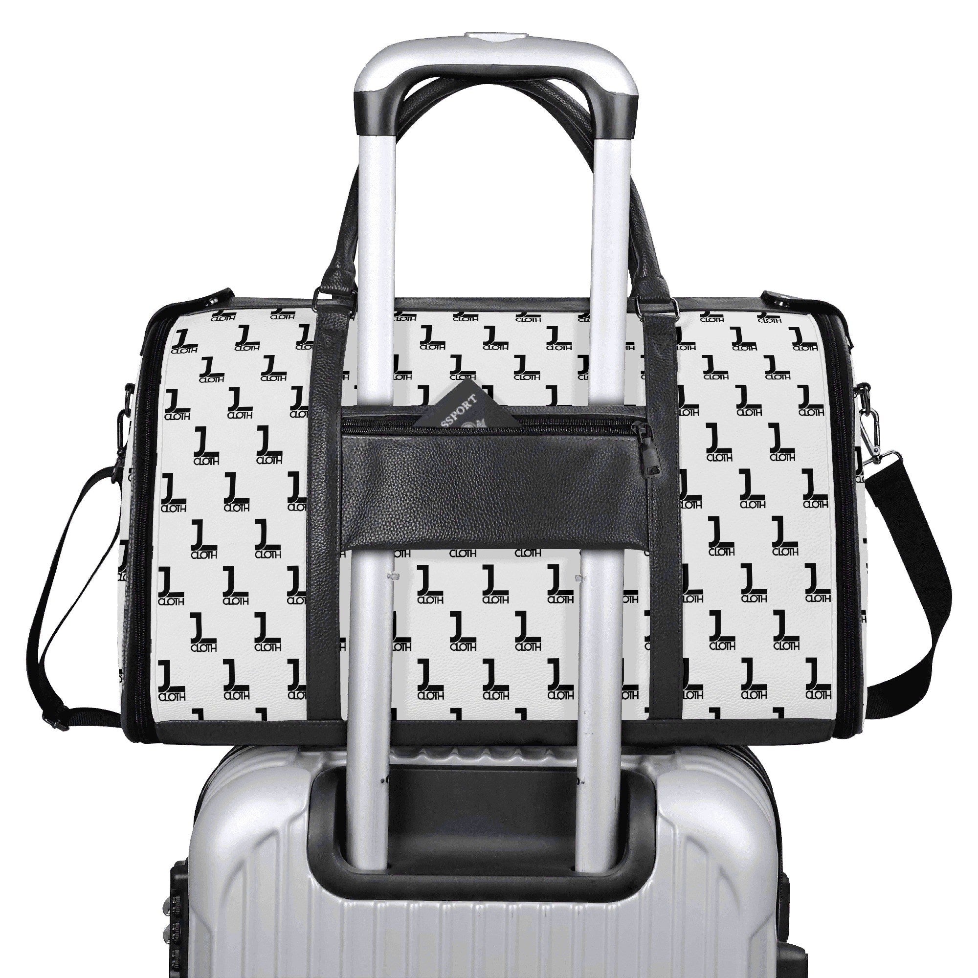 Schwarzer JL-Weekender am Koffer gehangen, perfekt für die Reise