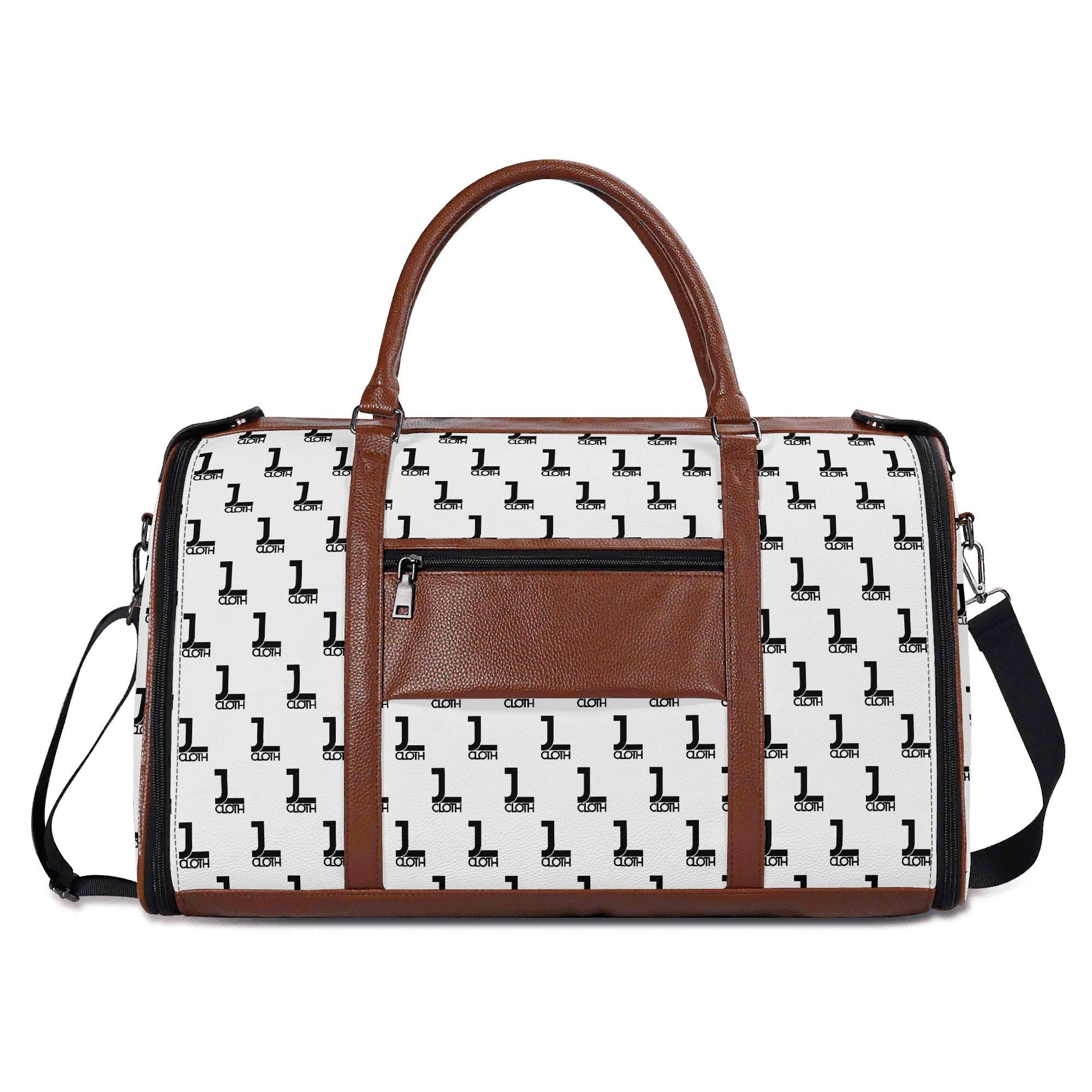 Brauner JL-Weekender aus PU-Leder, mit einer kleinen Tasche mit Reißverschluss